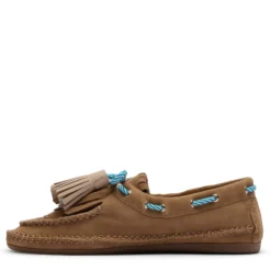 Beige suède bootschoenen met franjes