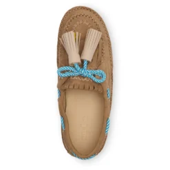 Beige suède bootschoenen met franjes