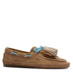 Beige suède bootschoenen met franjes