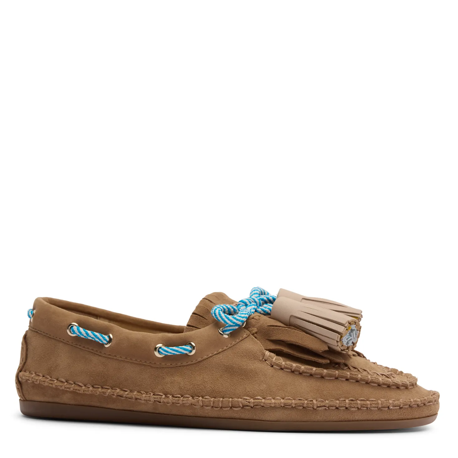 Beige suède bootschoenen met franjes