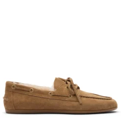 Beige suède bootschoenen met imitatiewol