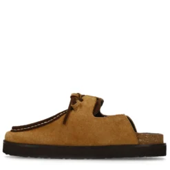Beige suède clogs met bruine upper