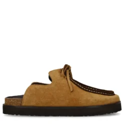 Beige suède clogs met bruine upper