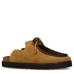 Beige suède clogs met bruine upper