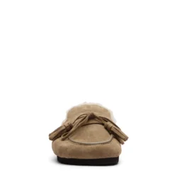 Beige suède clogs met wol