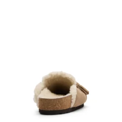 Beige suède clogs met wol