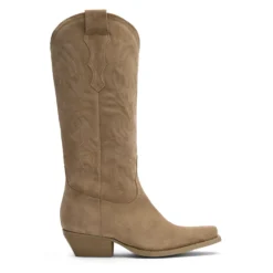 Beige suède cowboylaarzen met stiksels