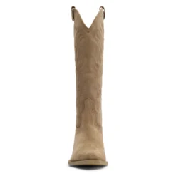 Beige suède cowboylaarzen met stiksels