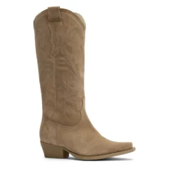 Beige suède cowboylaarzen met stiksels