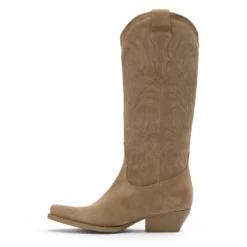 Beige suède cowboylaarzen met stiksels
