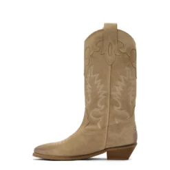 Beige suède cowboylaarzen met sierstiksels