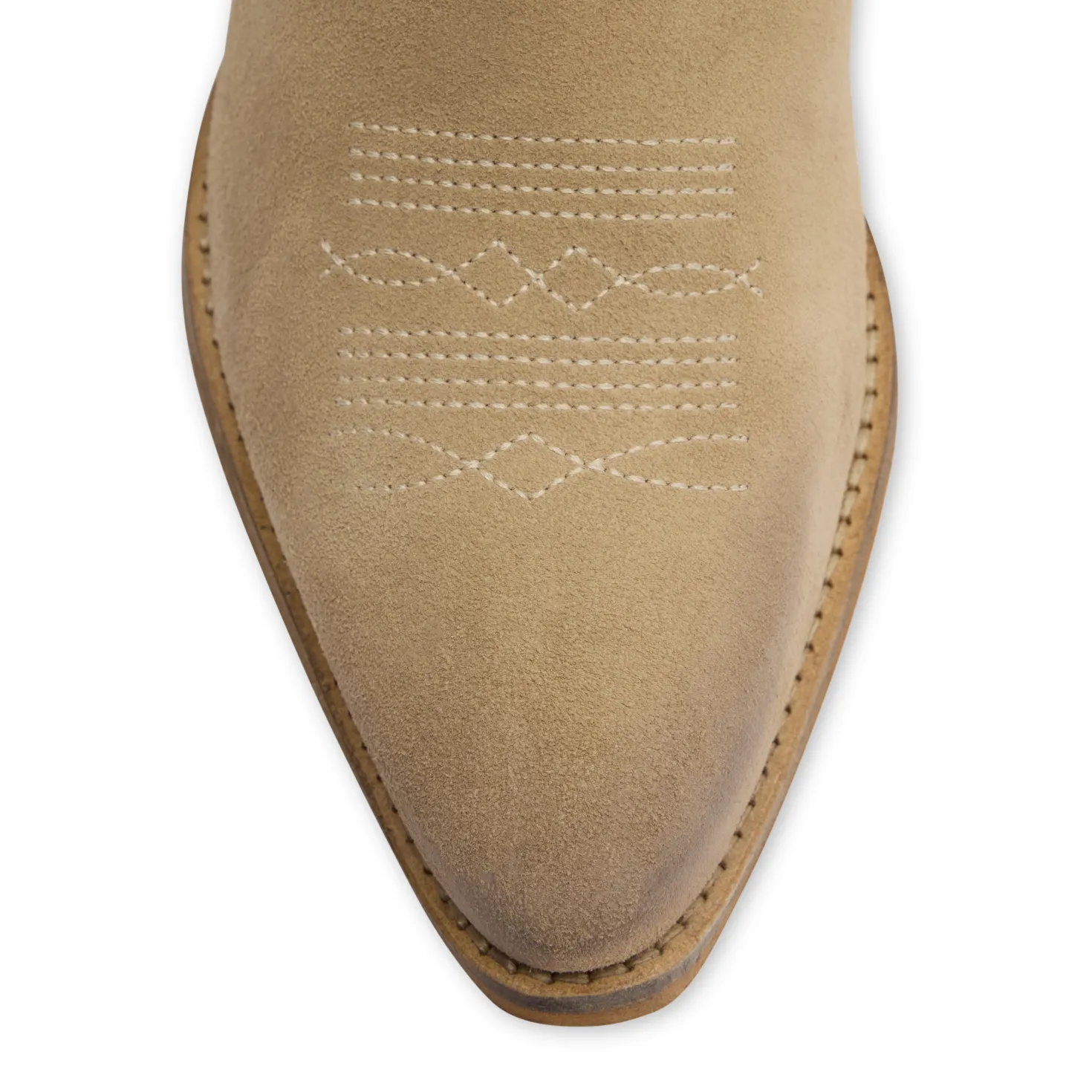 Beige suède cowboylaarzen met sierstiksels
