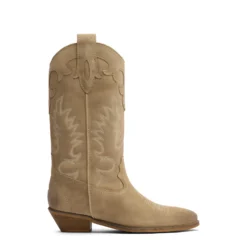 Beige suède cowboylaarzen met sierstiksels