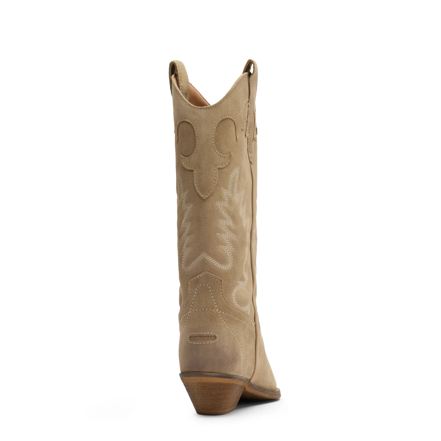 Beige suède cowboylaarzen met sierstiksels