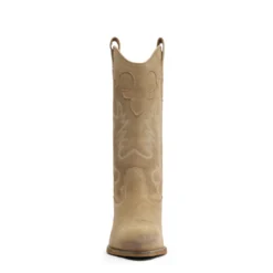 Beige suède cowboylaarzen met sierstiksels