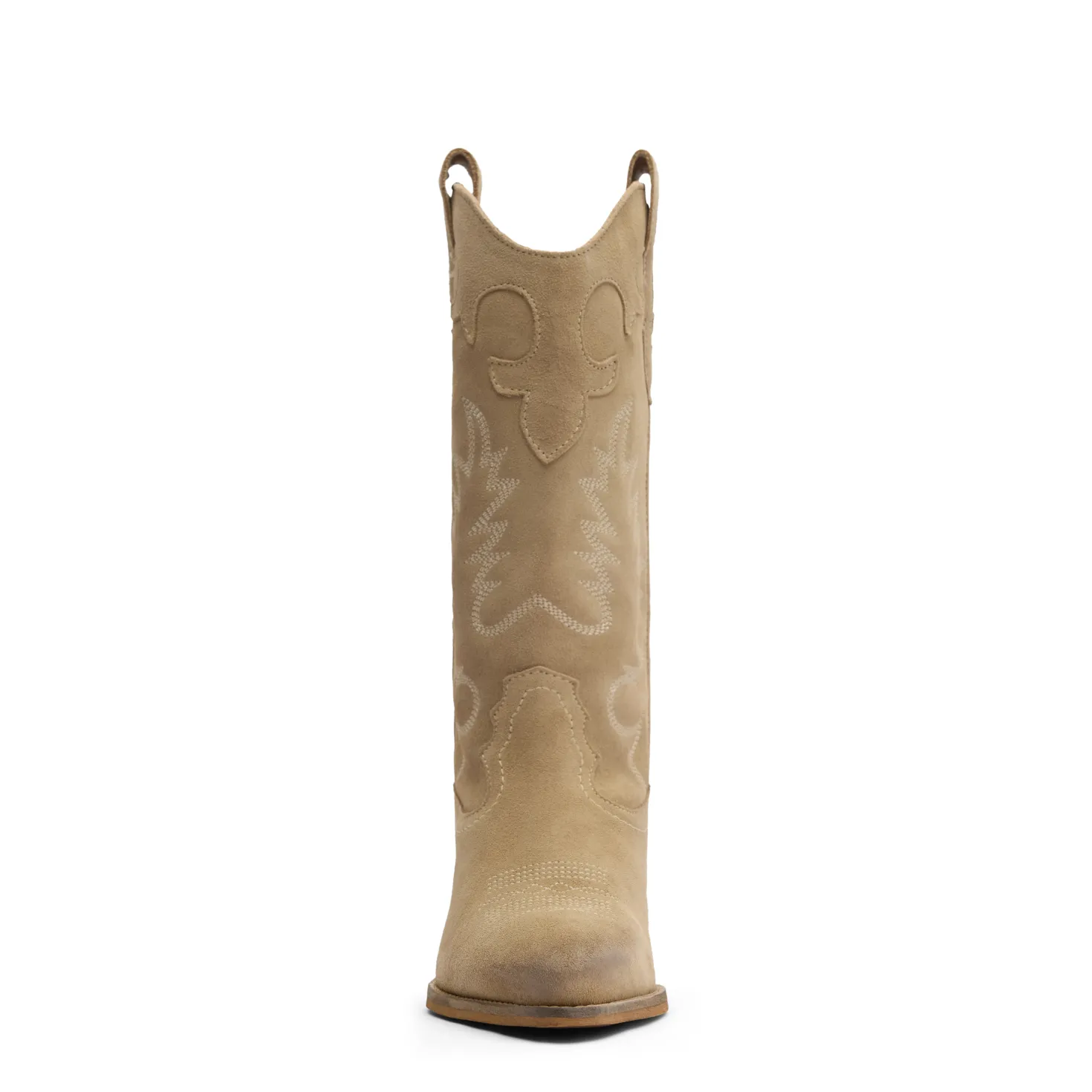 Beige suède cowboylaarzen met sierstiksels