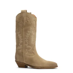 Beige suède cowboylaarzen met sierstiksels