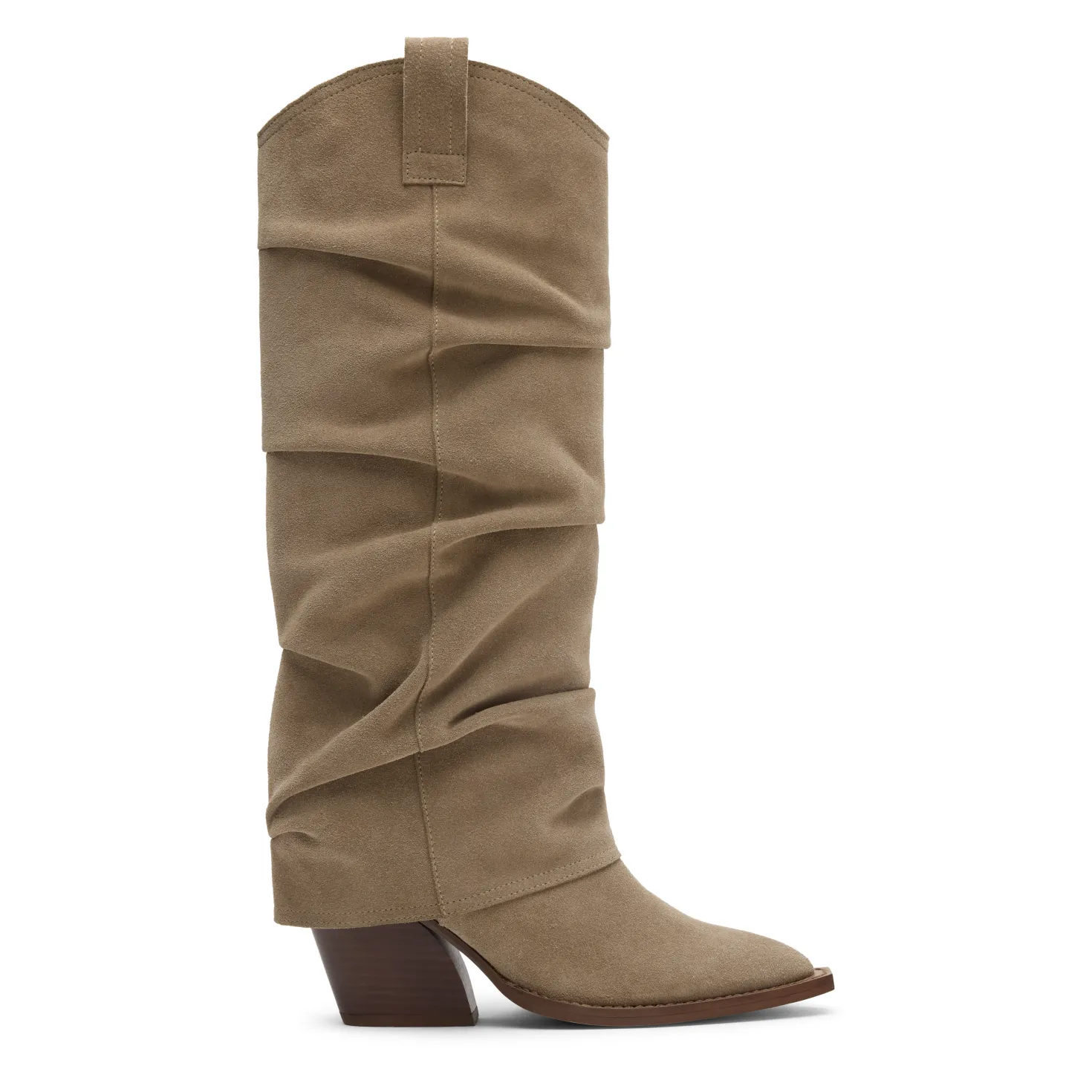 Beige suède cowboylaarzen met flap