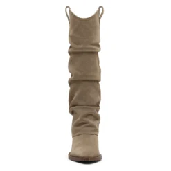 Beige suède cowboylaarzen met flap