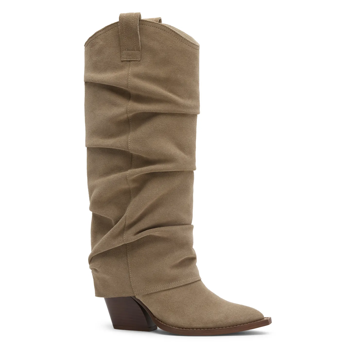 Beige suède cowboylaarzen met flap