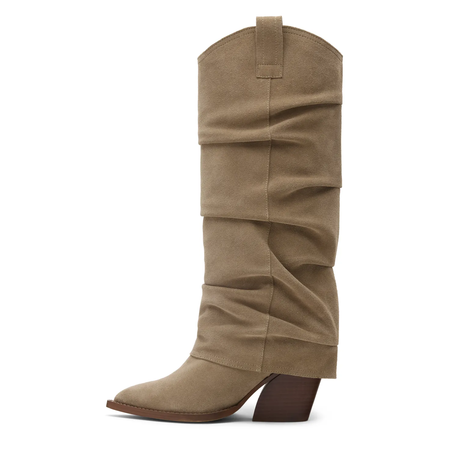 Beige suède cowboylaarzen met flap