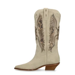 Beige suède cowboylaarzen met sierstiksels