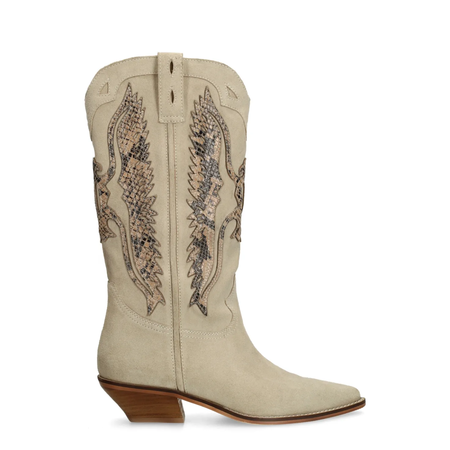 Beige suède cowboylaarzen met sierstiksels