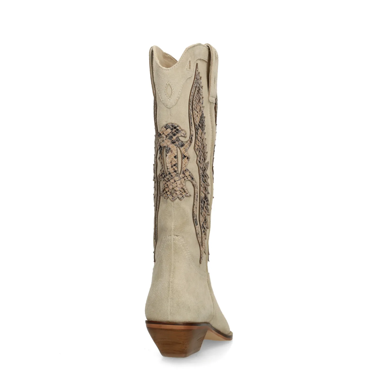Beige suède cowboylaarzen met sierstiksels