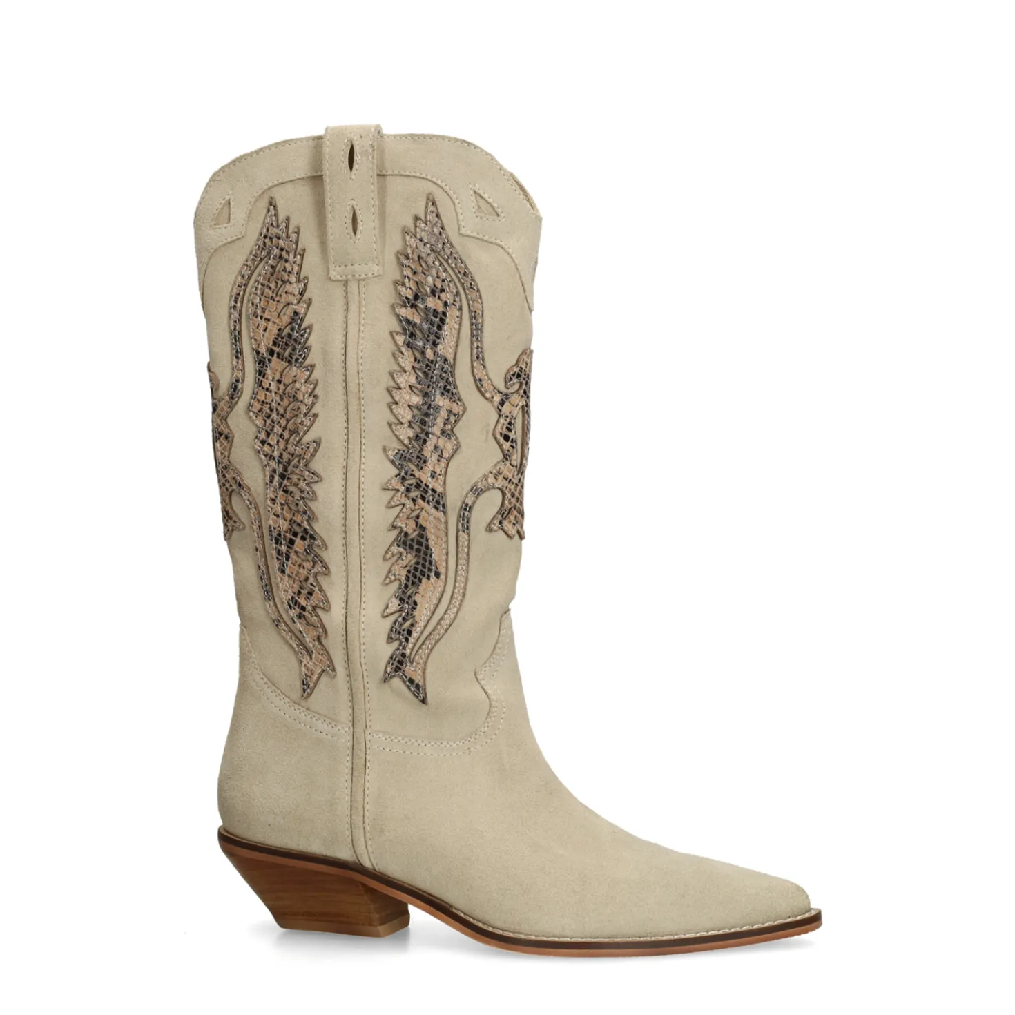Beige suède cowboylaarzen met sierstiksels