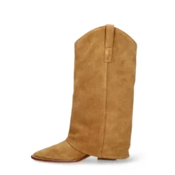 Beige suède cowboylaarzen met flap