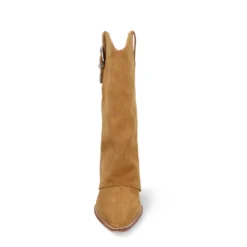 Beige suède cowboylaarzen met flap