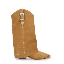 Beige suède cowboylaarzen met flap