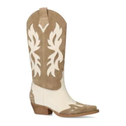 Beige suède cowboylaarzen met sierstiksels