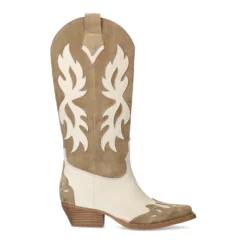Beige suède cowboylaarzen met sierstiksels