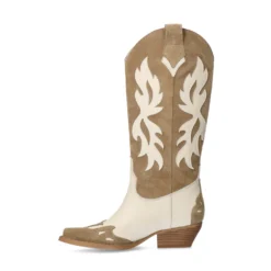 Beige suède cowboylaarzen met sierstiksels