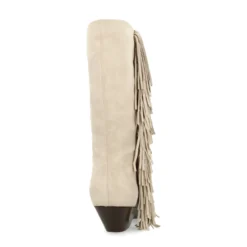Beige suède cowboylaarzen met franjes