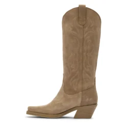 Beige suède cowboylaarzen met stiksels