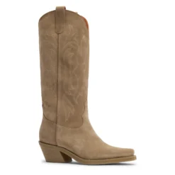 Beige suède cowboylaarzen met stiksels