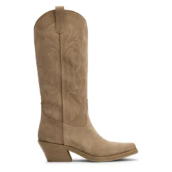 Beige suède cowboylaarzen met stiksels