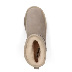 Beige suède enkelboots met plateau zool