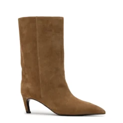Beige suède enkellaarsjes met hak