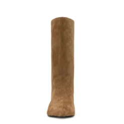 Beige suède enkellaarsjes met hak