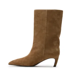 Beige suède enkellaarsjes met hak