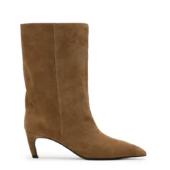 Beige suède enkellaarsjes met hak