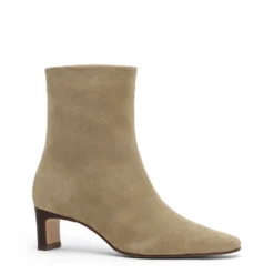 Beige suède enkellaarsjes met hak
