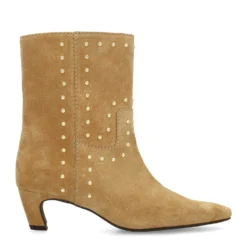 Beige suède enkellaarsjes met goudkleurige studs