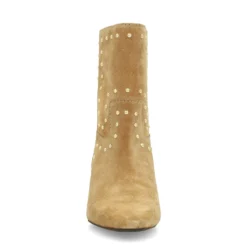 Beige suède enkellaarsjes met goudkleurige studs