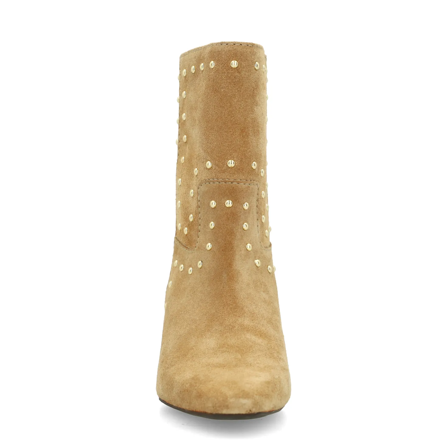 Beige suède enkellaarsjes met goudkleurige studs