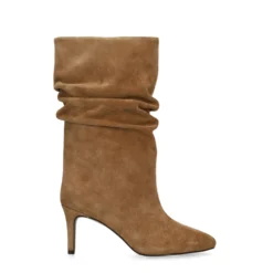 Beige suède enkellaarsjes met hak