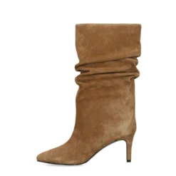 Beige suède enkellaarsjes met hak